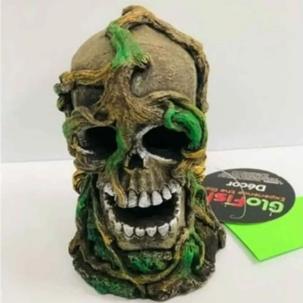 Glo Fish aquarium decoration ornament SKULL resin 6 in XL size fluorescent NEW